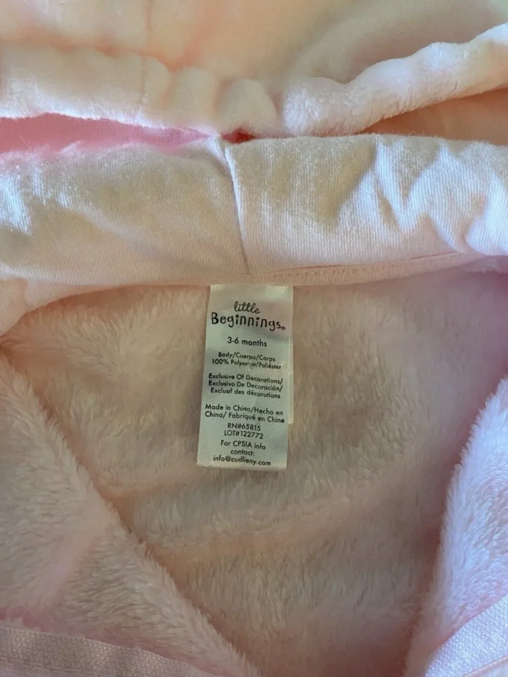 Little Beginnings Baby Girl Bear/Bunny Fleece Hooded Footy Coverup Pink 0-3 Mos